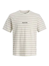 Remera de manga corta con diseño a rayas horizontales, cuello redondo y calce relajado. Cuenta con un pequeño detalle bordado en el pecho con la inscripción "Originals Studio".