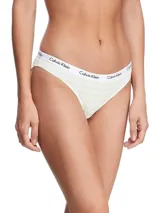 Bombacha clásica Calvin Klein, con cintura elástica con logo de la marca y diseño a rayas horizontales en color blanco y amarillo.
