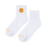 Medias cortas de algodón color blanco con diseño de carita feliz bordada en color naranja en la caña y logo de la marca en la puntera.