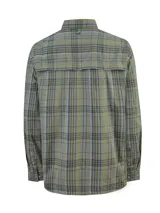 Camisa de manga larga RKF modelo Atacama, con diseño a cuadros en tonos verde militar, azul y amarillo. Cuenta con cuello camisero, cierre frontal con botones, dos bolsillos en el pecho con solapa y calce regular.