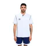 Short deportivo Umbro de color azul marino con detalles en blanco en el ruedo y logo de la marca en la pierna izquierda.