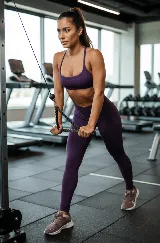 Calza deportiva color uva, de tiro alto y corte ajustado.