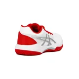 Championes de tenis y pádel Asics Gel-Game 7 para mujer, modelo Clay/OC, en color blanco con detalles en rojo y gris.