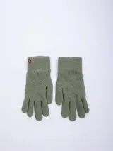 Guantes de tejido de punto color verde oliva con diseño de líneas entrelazadas.