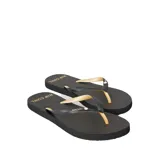 Ojotas negras Rip Curl Premium Surf Bloom Open Toe, con tiras finas color dorado.