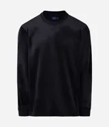 Remera de manga larga confeccionada en terciopelo cotelé de poliéster, con cuello redondo y puños acanalados. Presenta un diseño minimalista y elegante con textura acanalada.