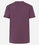 Remera de algodón celeste con cuello redondo y mangas cortas dobladas, de corte regular y diseño liso.