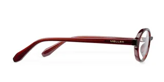 Lentes blueblocker con armazón ovalado de color bordó translúcido y protección para pantallas.
