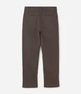 Pantalón de sarga de algodón con acabado vintage, corte recto y ajuste cómodo. Presenta cierre frontal con botón y cremallera, pasadores para cinturón y bolsillos funcionales en la parte delantera y trasera.
