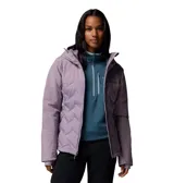 Campera técnica Columbia con tecnología Omni-Heat Infinity y Omni-Tech, impermeable y transpirable. Presenta diseño acolchado con costuras selladas, capucha ajustable, cierre frontal con cremallera revestida, bolsillos laterales y puños con orificios para pulgares.