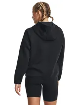 Campera deportiva con capucha Under Armour Unstoppable Fleece FZ, de color negro, con cierre frontal completo y bolsillos laterales con cierre. Confeccionada en tejido de doble punto suave y elástico.
