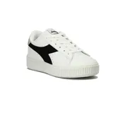 Championes casuales de plataforma blancos para mujer, con logo Diadora en negro en el lateral y detalle plateado en el talón.