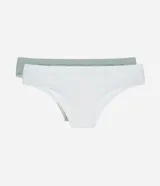 Kit de dos bombachas tipo bikini con tecnología seamless y textura jacquard. El diseño presenta cintura suave y laterales confortables, confeccionadas en poliamida con forro de algodón.