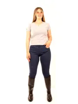 Pantalón de montar azul marino con estampado de hojas, tiro alto y detalles antideslizantes en la zona trasera y entrepierna.