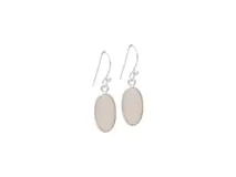 Caravanas colgantes de plata 925 con piedra natural de cuarzo rosa en formato ovalado.