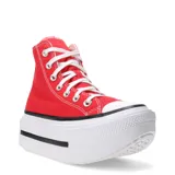 Championes Converse CTAS Lift Double Stack HI de lona roja con plataforma doble blanca y detalles en negro.