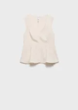 Top de corte peplum con cuello en pico y tirantes anchos. Confeccionado en tejido mezcla de lino y viscosa, presenta un diseño sin mangas con cierre de cremallera lateral.