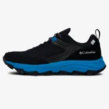 Championes de trekking Columbia modelo Hatana Max Outdry, de color negro con suela azul vibrante. Presentan un diseño técnico con malla cerrada, sobrecapas sintéticas y estructura de TPU para mayor protección. Cuentan con tecnología impermeable Outdry, mediasuela Techlite+ para amortiguación y suela Adapt Trax para tracción superior.