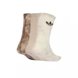 Pack de tres pares de medias adidas de caña alta con diseño tie-dye en tonos marrones y beige, con el logo del trifolio bordado en el lateral.