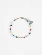 Pulsera plateada con dijes de ojo turco de colores.