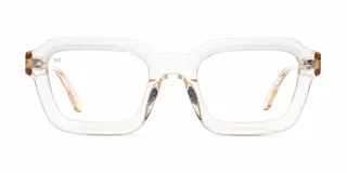 Armazón de receta con diseño cuadrado de estilo retro, fabricado en bio acetato color marfil traslúcido.