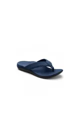 Sandalias tipo ojota con diseño ergonómico, color azul marino con suela negra. Presentan una plantilla texturizada y tiras anchas de material textil.