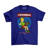 Remera azul de manga corta con estampado frontal de la banda The Offspring, inspirado en el arte del álbum Americana.