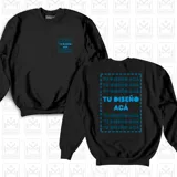 Buzo de cuello redondo y manga larga, de corte clásico, diseñado para personalización con estampado en el frente y en la espalda.