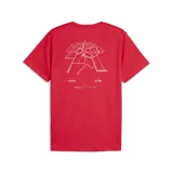 Remera deportiva Puma color rojo neón, de manga corta y cuello redondo, con pequeño logo de la marca estampado en blanco en el pecho.