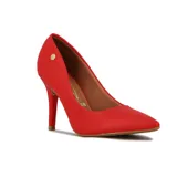 Zapato de tacón alto Vizzano, color verde oliva, con punta fina y detalle de logo dorado en el lateral.