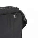 Bolso bandolera Adidas de diseño compacto y minimalista en color negro. Presenta el logo del trébol grabado en el frente, cierre superior con cremallera y correa ajustable para el hombro.