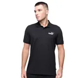 Polo de manga corta Puma, color negro, con cuello clásico, cierre frontal de botones y logo de la marca estampado en blanco en el pecho.