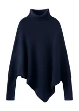 Jersey de punto azul marino, con cuello alto vuelto, de manga larga y diseño holgado.