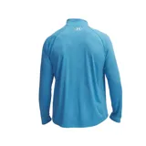 Buzo deportivo Under Armour Tech Textured 1/2 Zip de hombre, color gris melange con diseño texturizado, cuello alto con cierre parcial y manga larga raglán. Presenta el logo de la marca estampado en blanco en el pecho.