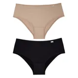 Pack de dos bombachas de microfibra, una en color beige y otra en color negro, ambas de tiro medio.