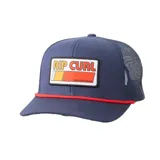 Gorro Rip Curl tipo trucker color azul marino con paneles traseros de malla y logo de la marca bordado en el frente.