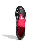 Championes de fútbol Adidas Predator Club FT TF, color negro con detalles plateados y lengüeta plegable en color fucsia con el logo de la marca en blanco. Suela de goma con tapones multigol para césped sintético.