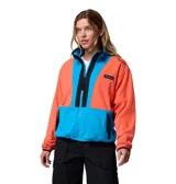 Campera polar Columbia de la colección Icons, con diseño color block en tonos naranja, azul y negro. Presenta cierre frontal completo, cuello alto, bolsillos laterales con cierre y detalles en nailon en el pecho.