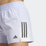 Short de running Adidas color lila con cintura alta, tres tiras negras en los laterales y logo reflectante.