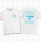 Remera de algodón color gris melange, con diseño de estampado personalizable tanto en el frente como en la espalda.