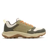 Championes de senderismo Merrell modelo Tempo Sol, con diseño en tonos verde oliva, beige y detalles en naranja. Confeccionados en gamuza y malla transpirable, cuentan con entresuela de espuma EVA para amortiguación y suela de goma con tacos para mayor tracción.