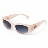 Lentes de sol con armazón carey y diseño envolvente, cuentan con filtro UV400 y patillas anchas con detalle ovalado metálico.