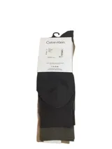 Pack de tres pares de medias de vestir Calvin Klein, de algodón peinado, color marrón con diseño geométrico.