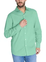 Camisa de manga larga RKF en color verde menta, confeccionada en algodón orgánico con tecnología Fresh Technology. Presenta cuello italiano, cierre frontal con botones y logo de la marca bordado en el pecho.