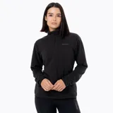 Buzo polar de mujer con cierre frontal parcial, cuello alto y manga larga. Confeccionado en microfleece de poliéster reciclado, cuenta con puños elásticos y logo de la marca bordado en el pecho.