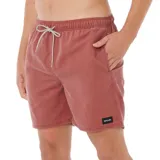 Short de baño Rip Curl color rojo con efecto desteñido, cintura elástica con cordón ajustable bicolor y bolsillos laterales. Cuenta con una pequeña etiqueta con el logo de la marca en el borde inferior.