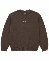 Sweater de algodón con cuello redondo y ajuste relajado. Presenta un diseño minimalista en color gris oscuro con el logo de la marca bordado en relieve en el centro del pecho.
