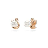 Aros de botón Swarovski con forma de cisne, con baño de oro rosa y cristales negros. Cierre con Crystal Pearl.