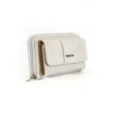 Billetera larga marca Lincoln's, color bordó con interior beige. Presenta un diseño con solapa frontal, múltiples compartimentos para tarjetas, visor y monedero con cierre.