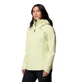 Campera impermeable Columbia Northwest Explorer 3L para mujer, color verde claro, con capucha ajustable, cierre frontal y bolsillos con cremallera.